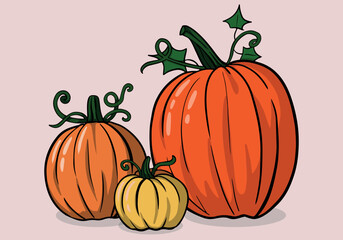 Set of pumpkins on isolated background, illustration, clip art