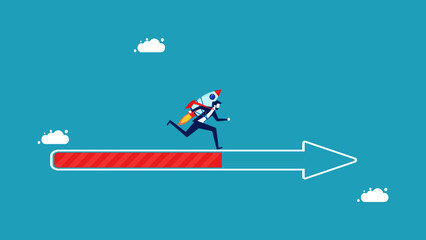 Progress or mission journey to success. determined businessman running on a progress bar vector