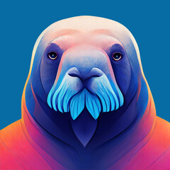 Cartoon portrait of a walrus. Abstract portrait of a walrus. Digital illustration.