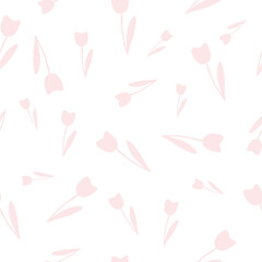 Seamless pattern of hand drawn pink tulips in doodle style. Romantic print for fabric, paper, t-shirt