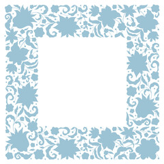 Fototapeta na wymiar Floral square frame, vignette, border, card design template. Elements in Eastern style. Floral silhouette borders, premade card. Indian ornament. Flowers ornaments. Ornamental decoration