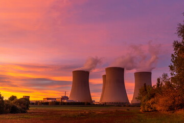 Nuclear power plant Temelin at sunset. Czech Republic.