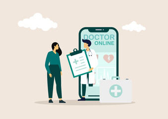 Online doctor and medical consultation .online tele medicine with male therapist on mobile phone. Online healthcare service, Ask doctor. vector illustration.