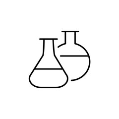 Black line Test tube and flask icon isolated on white background. Chemical laboratory test. Laboratory glassware. Vector Illustration eps 10