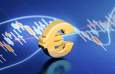 Euro Sign Sitting in Front of Bar Graph - Stock Market and Finance Concept