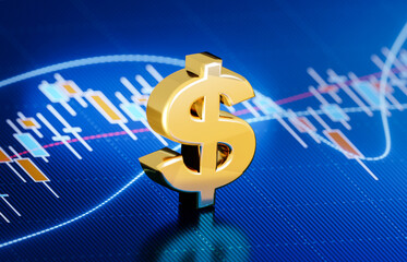 American Dollar Sign Sitting in Front of Bar Graph - Stock Market and Finance Concept