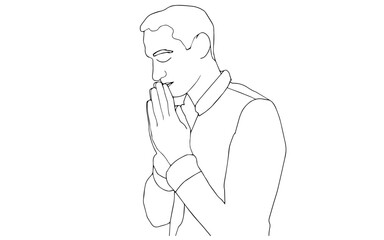 Continuous one line man praying outline