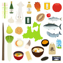 青森グルメのイラストセット（地図付き）