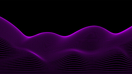Dark background Pink Black wave lines. Flowing Purple waves design Abstract digital wave. Flow. Line Vector illustration for tech futuristic innovation concept modern Background Graphic design EPS 10 