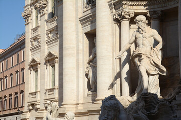 the Trevi Fountain is the largest and most famous fountain in Rome. Details of allegorical...