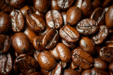 Coffee bean roasted on black background