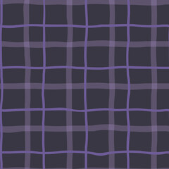 Seamless of square pattern, check pattern black and purple. Simple hand drawn wonky checkered pattern, crossing lines seamless vector repeat background, plaid wallpaper, classic geometric pattern.