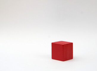 red wooden cube mock up isolated on white