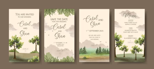 Foto op Canvas A set of instagram story of wedding invitation with nature watercolor theme © Mirza Yannah