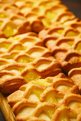 fresh crispy puff pastry mini pies with pear and lime jam