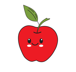 Apple fresh fruit vector design. Apple character emoticon vector.