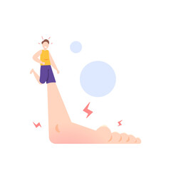 a man with swelling of the leg. swollen foot. Symptoms of elephantiasis, diabetes, lymphedema, blood clots, injuries or sprains. health problems. character illustration concept design