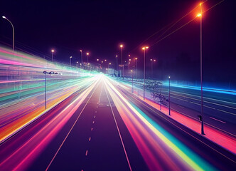 Long exposure traffic vehicle lights in unreal world
