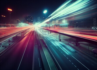 Fototapeta na wymiar Long exposure traffic vehicle lights in unreal world