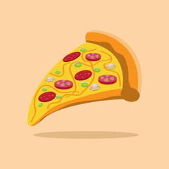 fast food pizza with delicious vegetables, meat, cheese and mushrooms