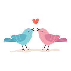 Cute birds in love, birds couple,  illustration for valentine's day