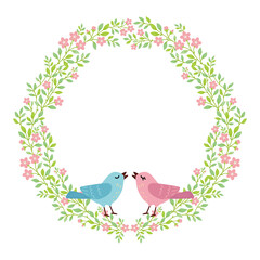 Round flower frame with love birds