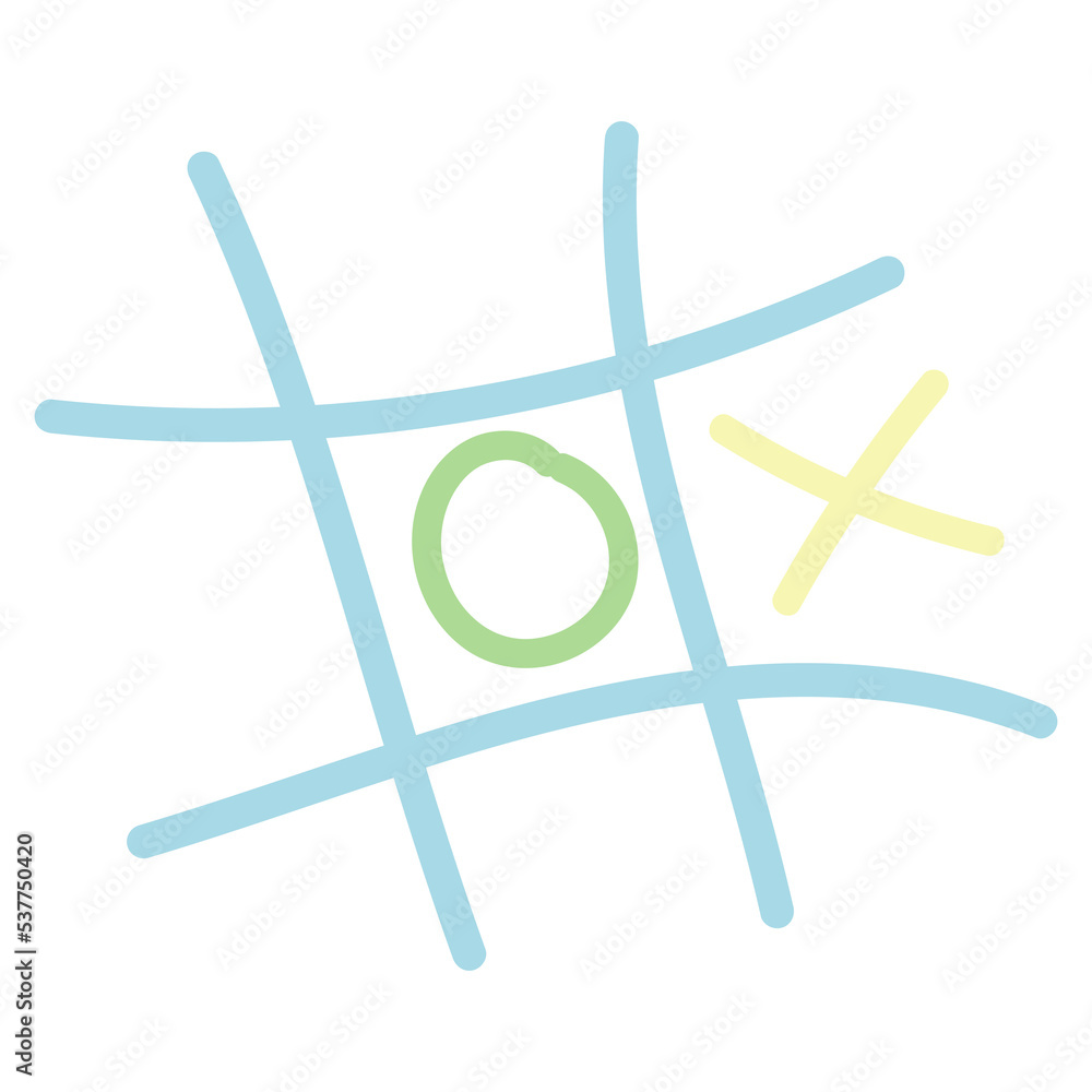 Poster tic-tac-toe game in doodle style on a transparent background