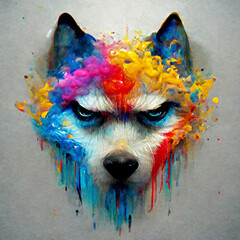 wolf face colorful splash