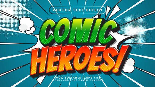 Comic heroes editable text effect with cartoon and kids text style