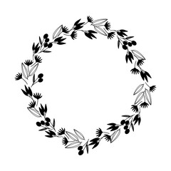 Spring wreaths vector. Silhouette circle of leaves. Doodle style.Collection of floral frames.
