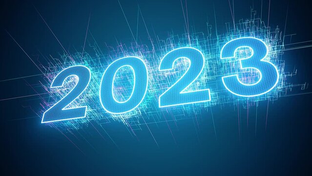 video animation - abstract neon light in blue with the numbers 2023 - represents the new year - holiday concept