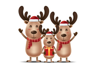Reindeer family on red background