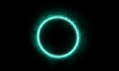 Technology green bright circle on black background.