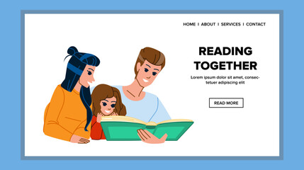 reading together vector. girl book, happy young, indoors child, family education, adult childhood, reading, smiling home mother reading together web flat cartoon illustration