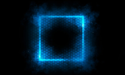 Blue square light effect on black background. Light effect. Technology.