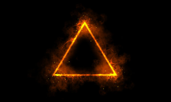 Yellow triangle light effect. Technology on black background.