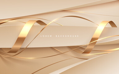 Abstract white and gold ribbons template