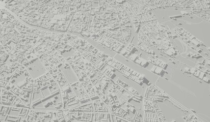 Dublin, Ireland city map aerial view. minimal design. 3D Rendering. 3D Illustration