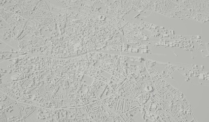Dublin, Ireland city map aerial view. minimal design. 3D Rendering. 3D Illustration