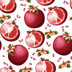 Seamless pattern with fresh and juicy pomegranate vector illustration. Use as wrapping paper design or print on fabrics.