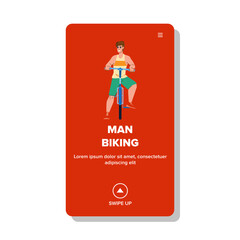 man biking vector. bicycle male, person street, city urban, outdoors work, happy young lifestyle, adult ride, cycling man biking web flat cartoon illustration