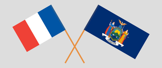 Crossed flags of France and The State of New York. Official colors. Correct proportion