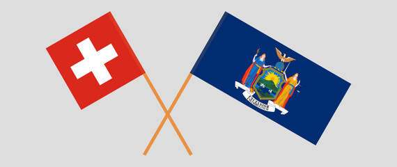 Crossed flags of Switzerland and The State of New York. Official colors. Correct proportion