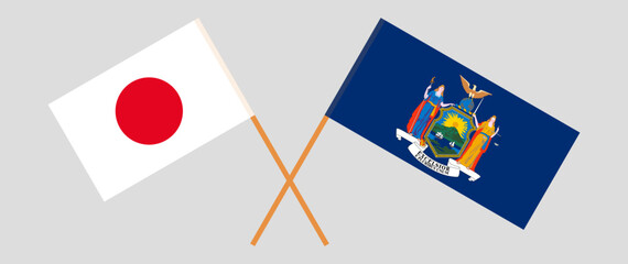 Crossed flags of Japan and The State of New York. Official colors. Correct proportion