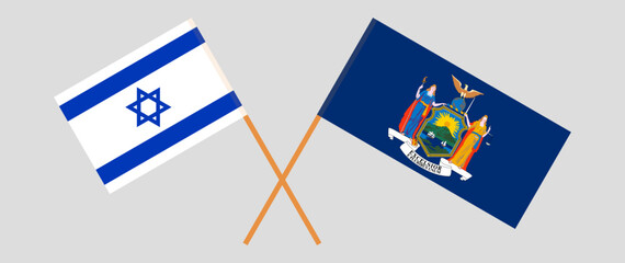 Crossed flags of Israel and The State of New York. Official colors. Correct proportion