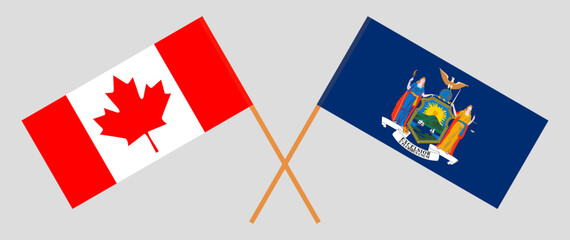 Crossed flags of Canada and The State of New York. Official colors. Correct proportion