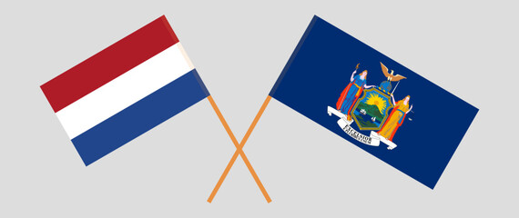 Crossed flags of the Netherlands and The State of New York. Official colors. Correct proportion