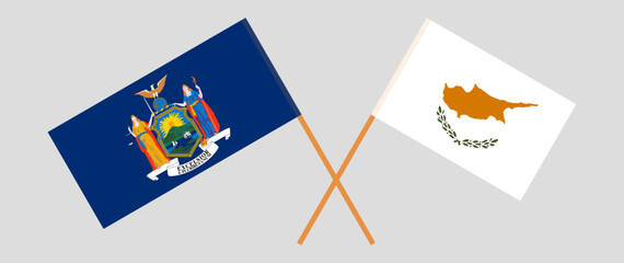 Crossed flags of The State of New York and Cyprus. Official colors. Correct proportion