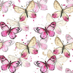 Butterflies. pattern. watercolor illustration of colorful insects. background for cards and invitations.