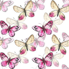 Butterflies. pattern. watercolor illustration of colorful insects. background for cards and invitations.